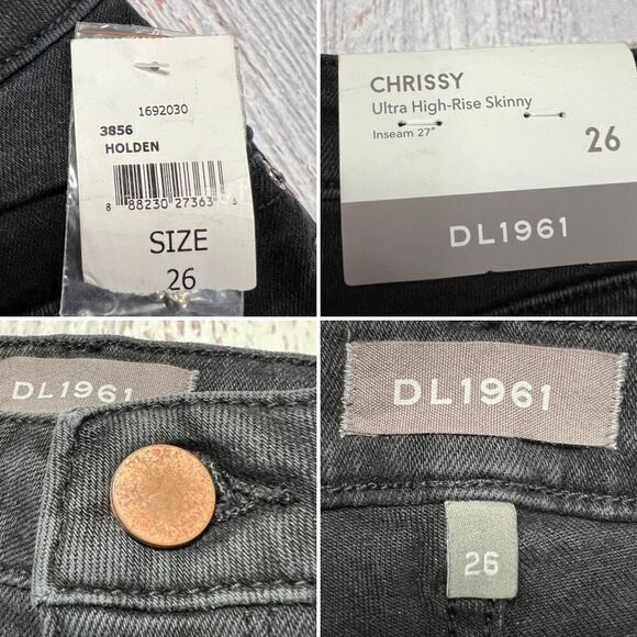 NWT DL1961 CHRISSY Ultra High Rise Skinny Jeans SIZE 26 HOLDEN Black Studded NEW - Picture 5 of 14